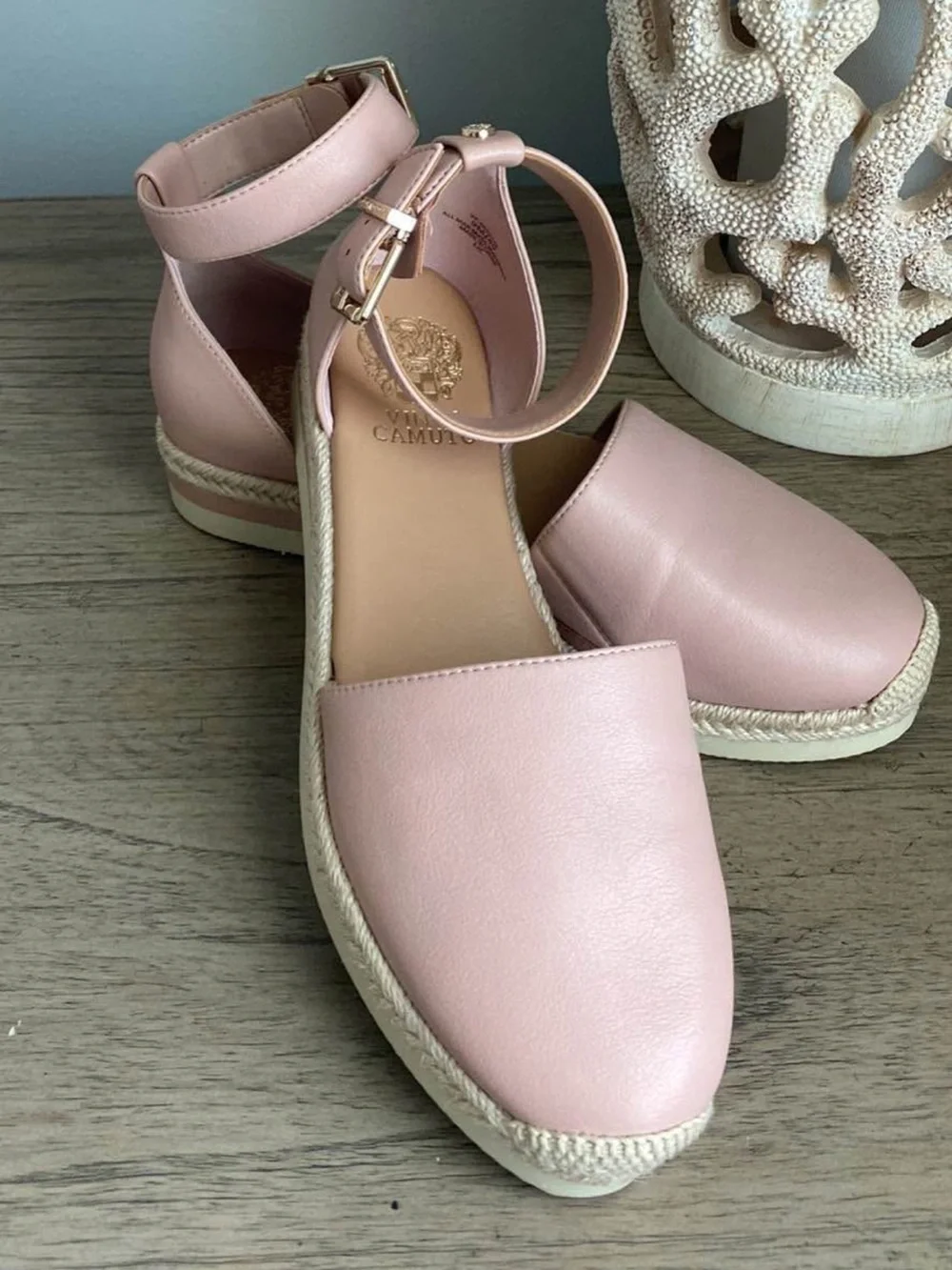 Vince Camuto Pink Leather Ankle-Strap Espadrilles Sandals Size 9